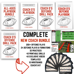 New Coach Bundle: Offense & Defense Plays, Practices, Drills, 10 Wristbands, and Equipment *First Time Coach FAVORITE*