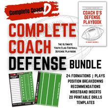 Load image into Gallery viewer, New Coach Bundle: Offense &amp; Defense Plays, Practices, Drills, 10 Wristbands, and Equipment *First Time Coach FAVORITE*