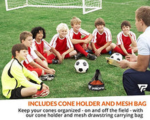 Load image into Gallery viewer, Pro Disc Cones (Set of 50) - Agility Soccer Cones with Carry Bag and Holder for Training, Football, Kids, Sports, Field Cone Markers - Includes Top 15 Drills eBook (Multi-Color)