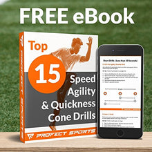 Load image into Gallery viewer, Pro Disc Cones (Set of 50) - Agility Soccer Cones with Carry Bag and Holder for Training, Football, Kids, Sports, Field Cone Markers - Includes Top 15 Drills eBook (Multi-Color)