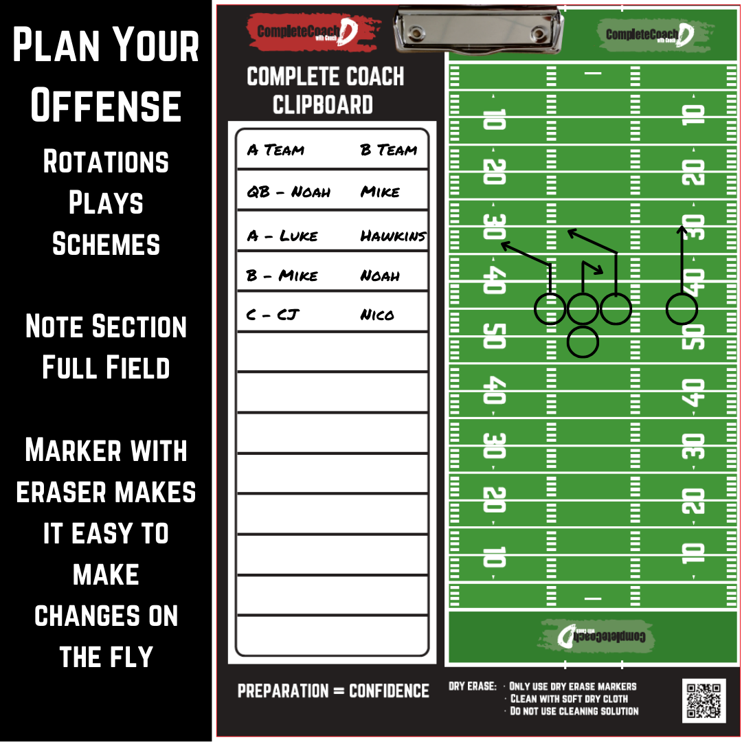 Coach D's Complete Coach Flag Football or Tackle Dry Erase Clipboard