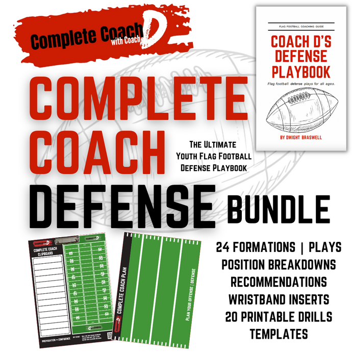 *DEFENSE BUNDLE* Plays & Clipboard Bundle - Coach D's COMPLETE COACH DEFENSE Playbook (24 Formations/Plays + 20 Drills) + Coach's Clipboard + Whistle