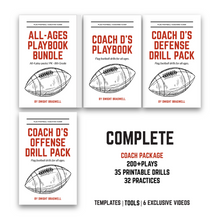 Load image into Gallery viewer, COMPLETE NEW COACH BUNDLE: 200 Plays, 24 Defense Plays, 40 Drills, 32 Practices, 10 Wristbands, Coach Kit, 40 EXCL videos *First Time Coach FAVORITE*