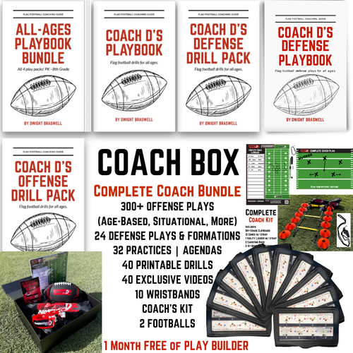 COACH BOX Complete Coach Bundle: 300+ Offense Plays (ALL my plays), 24 Defense Formations, 40 Drills, 32 Practices, 40 Exclusive videos + 10 Wristbands, Coaches Kit, 2 Footballs, 1 Month of Play Builder Access *Coach Favorite*