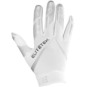 EliteTek RG-14 Football Gloves Youth and Adult (White/Silver, Youth M)