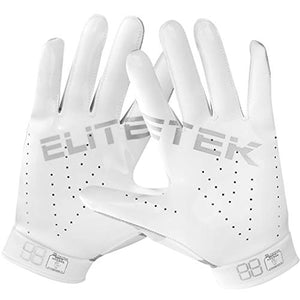 EliteTek RG-14 Football Gloves Youth and Adult (White/Silver, Youth M)