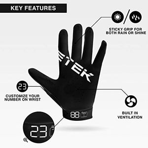 EliteTek RG-14 Football Gloves - Youth Football Gloves - Football Gloves Kids - Football Gloves Men(Black/Black, Youth S)