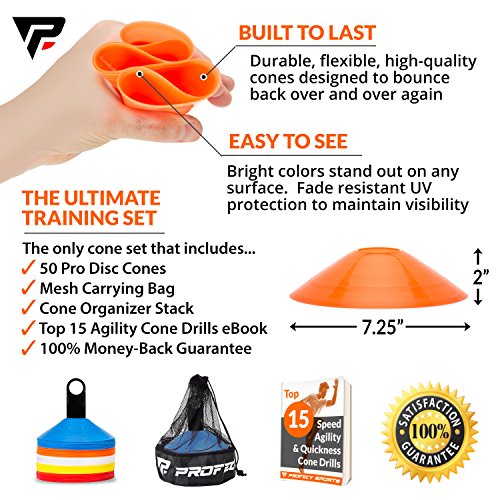 FGBNM Disc Cones, 25/50/100/200 Pack Agility Soccer Cones with Carry Bag  and Holder, Soccer Cones for Sports Training, Football, Soccer, Basketball