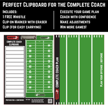 Load image into Gallery viewer, Coach D&#39;s COMPLETE COACH Dry-Erase Coach&#39;s Clipboard - Double-Sided Coaching Marker Board to Plan Offense and Defense - Execute Your Game Plan! Bonus Whistle, Clip-on Marker, and Clip