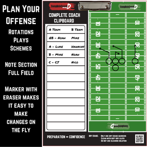 Coach D's COMPLETE COACH Dry-Erase Coach's Clipboard - Double-Sided Coaching Marker Board to Plan Offense and Defense - Execute Your Game Plan! Bonus Whistle, Clip-on Marker, and Clip