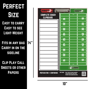 Coach D's COMPLETE COACH Dry-Erase Coach's Clipboard - Double-Sided Coaching Marker Board to Plan Offense and Defense - Execute Your Game Plan! Bonus Whistle, Clip-on Marker, and Clip